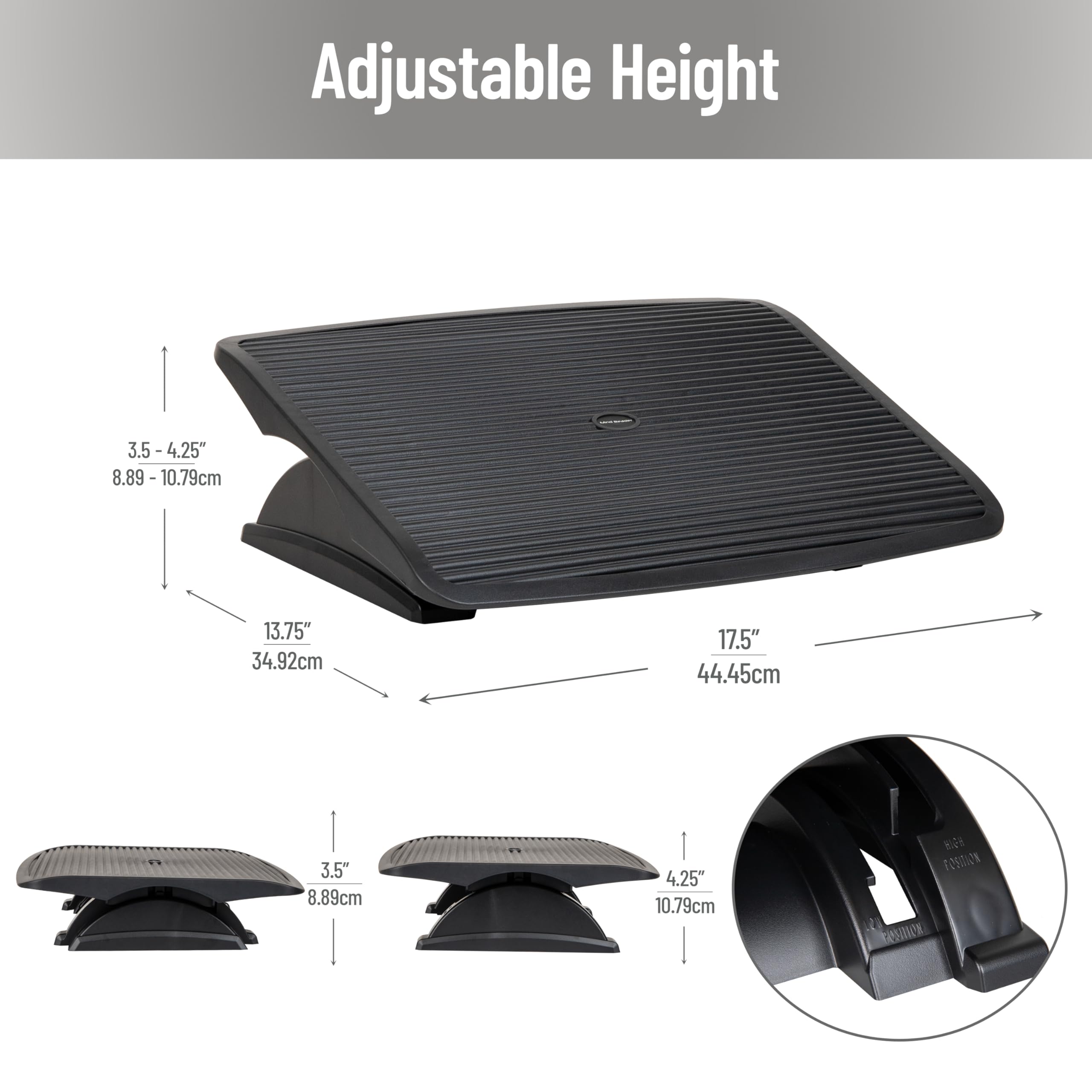 Foot Rest, Under Desk at Work, Ergonomic, Height Adjustable, Office, Plastic, Black