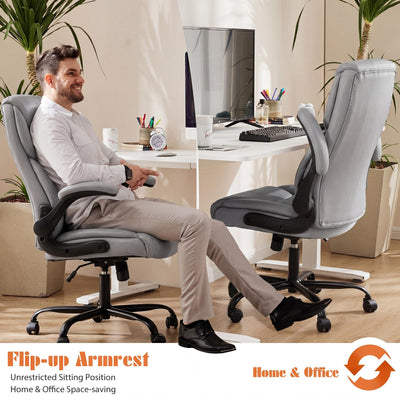 Office Computer Gaming Chair, Ergonomic High Back Heavy Duty Task Desk Chairs with Wheels, Flip-up Arms, Adjustable Height, PU Leather, Grey