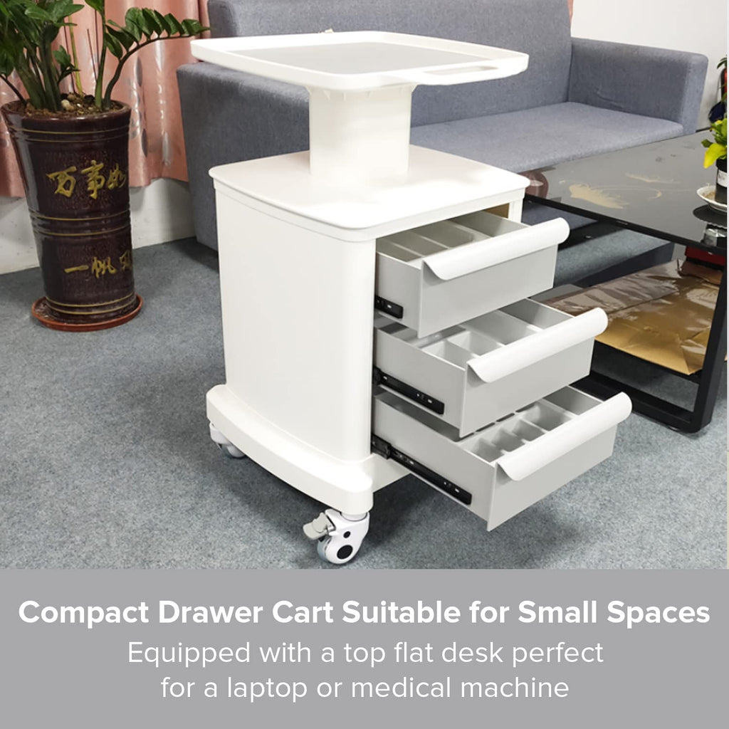 Professional-Grade 3-Drawer Utility Cart on Wheels - Trolley Cart w/ 3 Drawers & Utility Desk - Mobile Storage Cart, Cavitation Machine, Salon Supplies - Max 50kg/110lb Load…