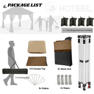 12x12 Pop Up Gazebo On Clearance Canopy Tent- Upgrade Metal Outdoor Canopy Waterproof - Portable Gazebo with Mosquito Nettings, 4 Ropes 8 Stakes and Carry Bag for Patio Garden(Coffee)