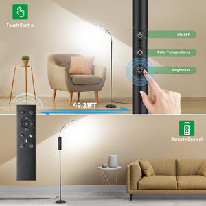 Dimmable LED Floor Lamp, Super Bright Reading Lamps Floor Standing lamp with Remote & Touch Control, Stepless Dimming & 2700K-6500K Color Temperature, for Living Room Bedroom Office, Black