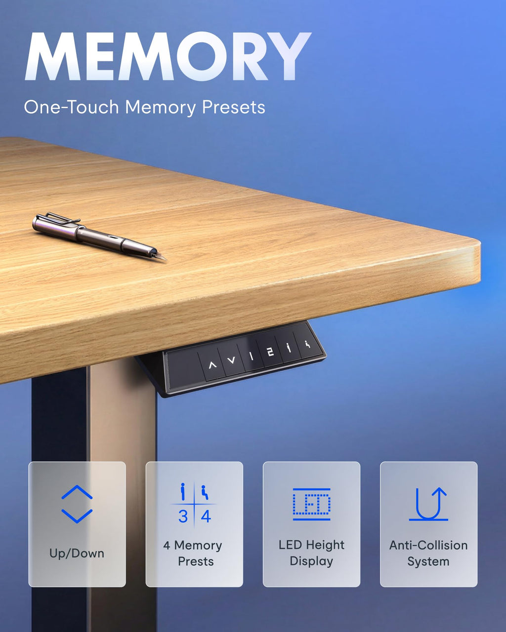 EN1 One-Piece Standing Desk, Electric Adjustable with 4 Memory Presets, 176 LBS Capacity, Stable & Quiet, Seamless Desktop for Home Office & Dual Monitors, 40"x24" Maple