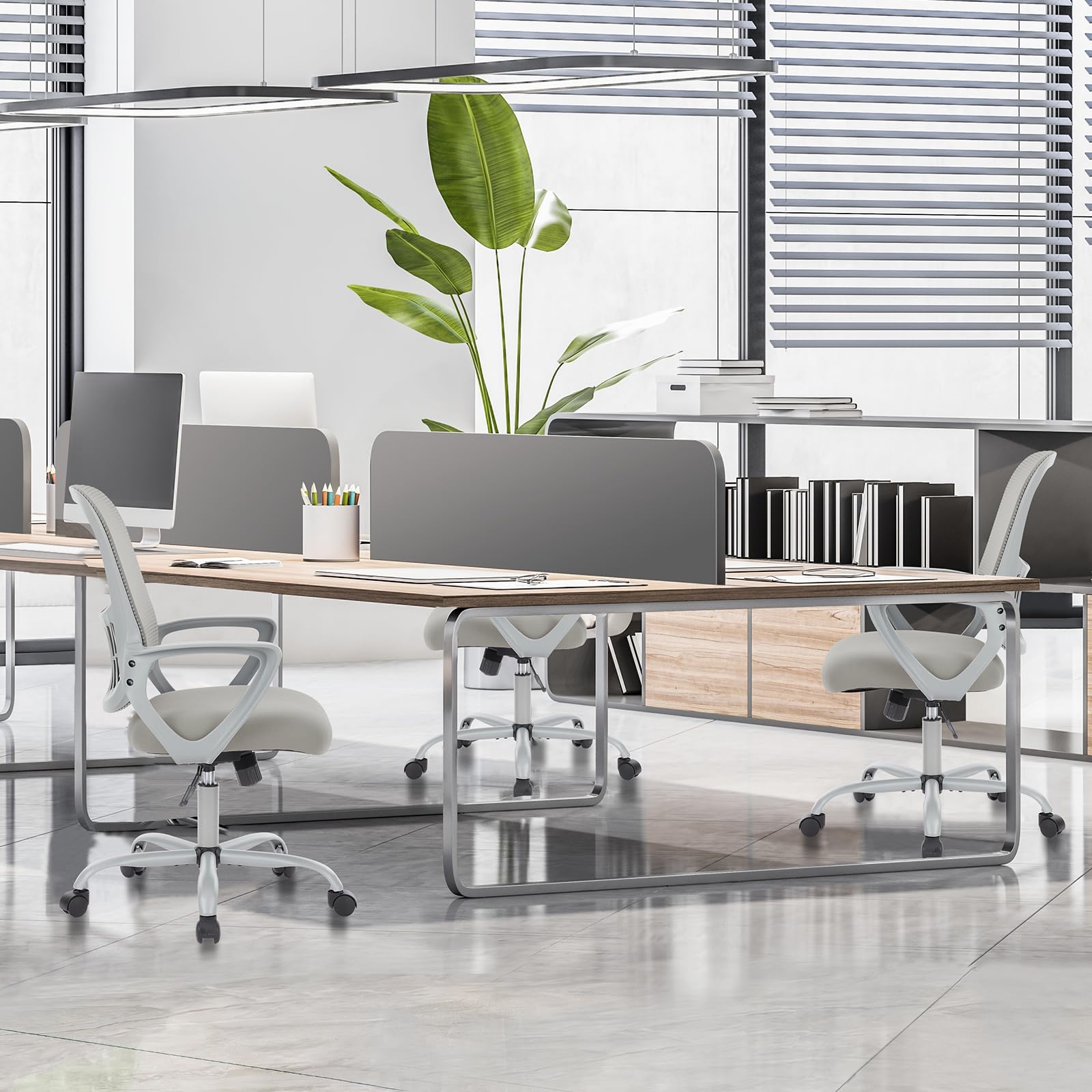 Home Office Managerial Executive Chair, Ergonomic Mesh Adjustable Swivel Mid-Back Chair with Comfortable Lumbar Support, Comfy Arms for Bedroom,Study,Student