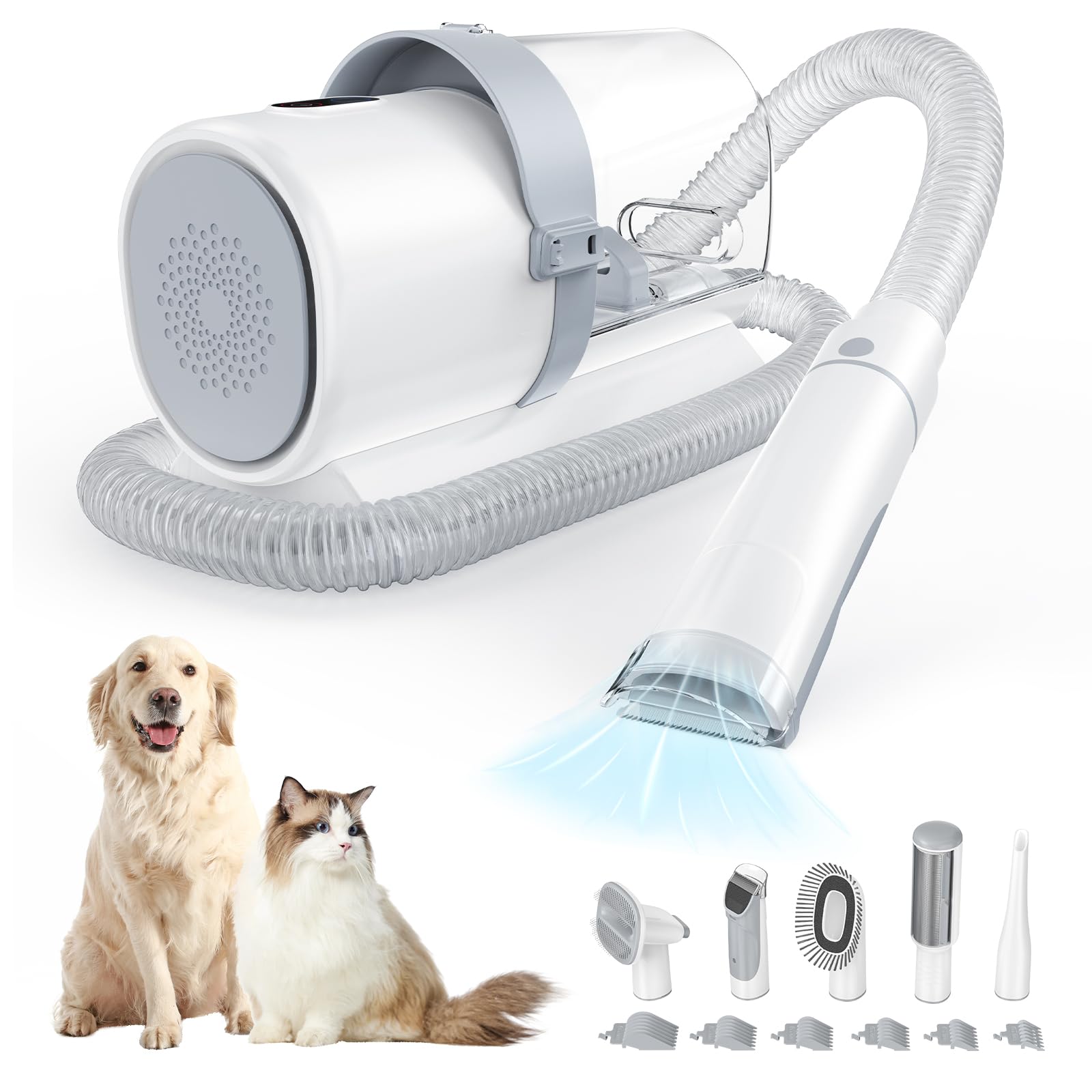 2.5L Cup Professional Pet Grooming Vacuum Kit, 3 Suction Modes and 5 Groomer Tools with Cordless Low Noise Dog Clippers for Cats,