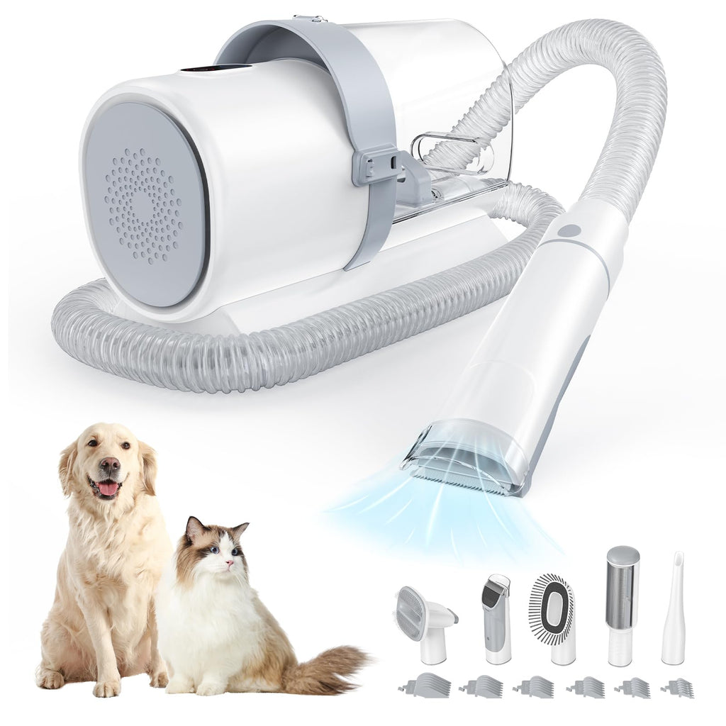 2.5L Cup Professional Pet Grooming Vacuum Kit, 3 Suction Modes and 5 Groomer Tools with Cordless Low Noise Dog Clippers for Cats,