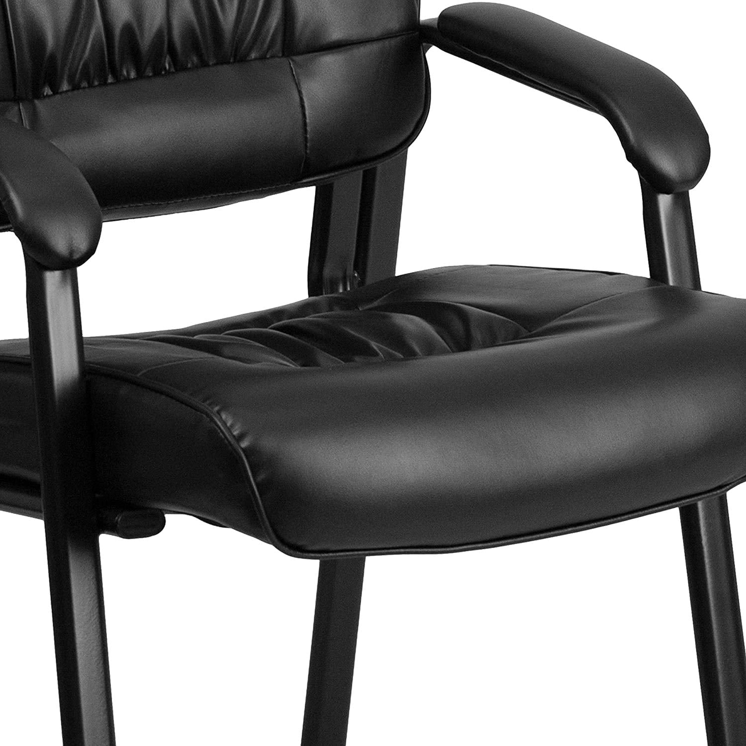 Haeger LeatherSoft Tufted Executive Reception Chair with Padded Armrests, Upholstered Side Chair for Living Room or Office, Black