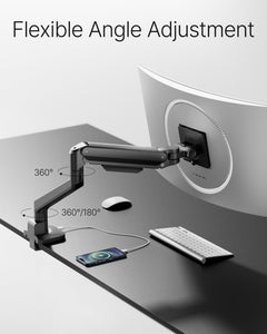 Deluxe Monitor Arm with USB A/C up to 40 Inch Holds 26.4 lbs Curved Screens Aluminum Fully Motion Single Monitor Stand with Clamp/Grommet, Quick Release Plate,75/100mm VESA, MA1008UCBK