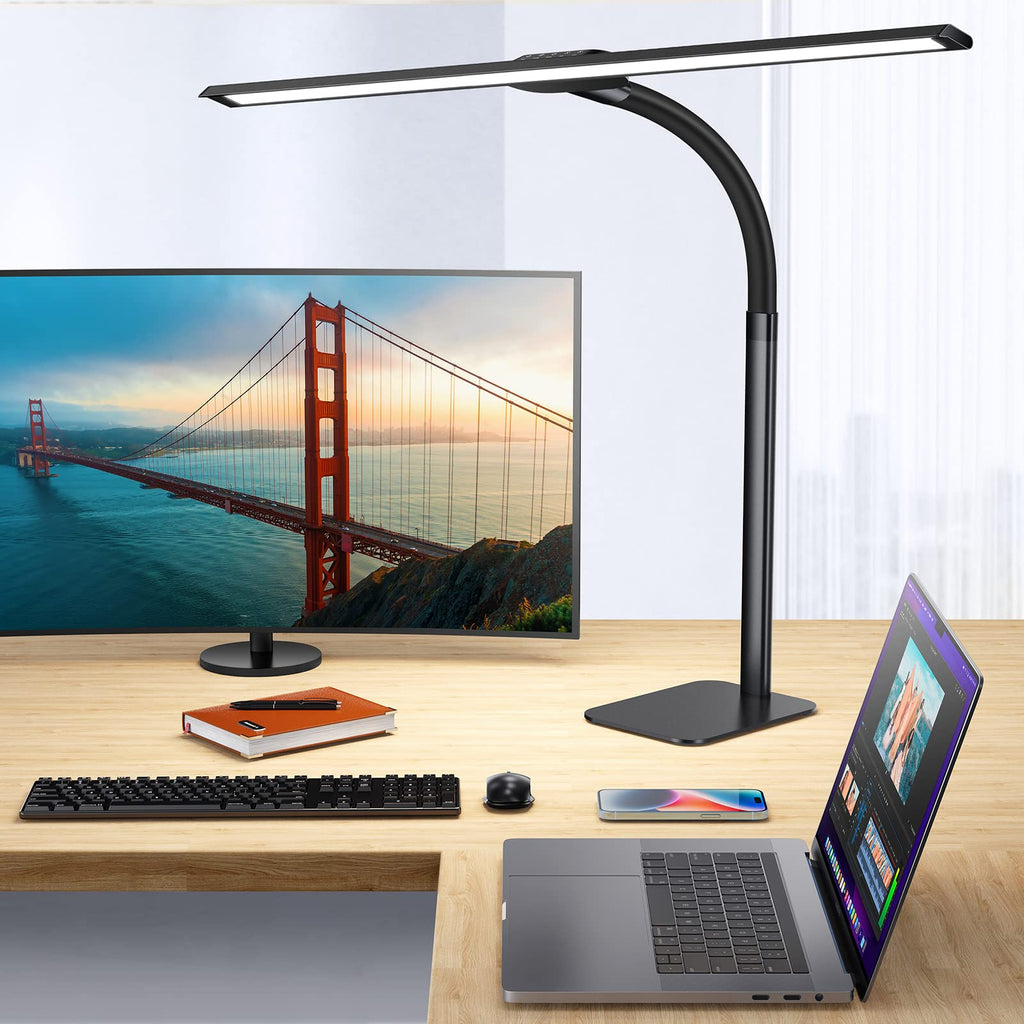 LED Desk Lamp, 24W Architect Desk Lamps with Base 31.5" Wide Home Office Lights 1800LM Extra Bright Table Lighting with Adjustable Lights, 5 Color Modes, Studio Work Lamp for Task, Drafting