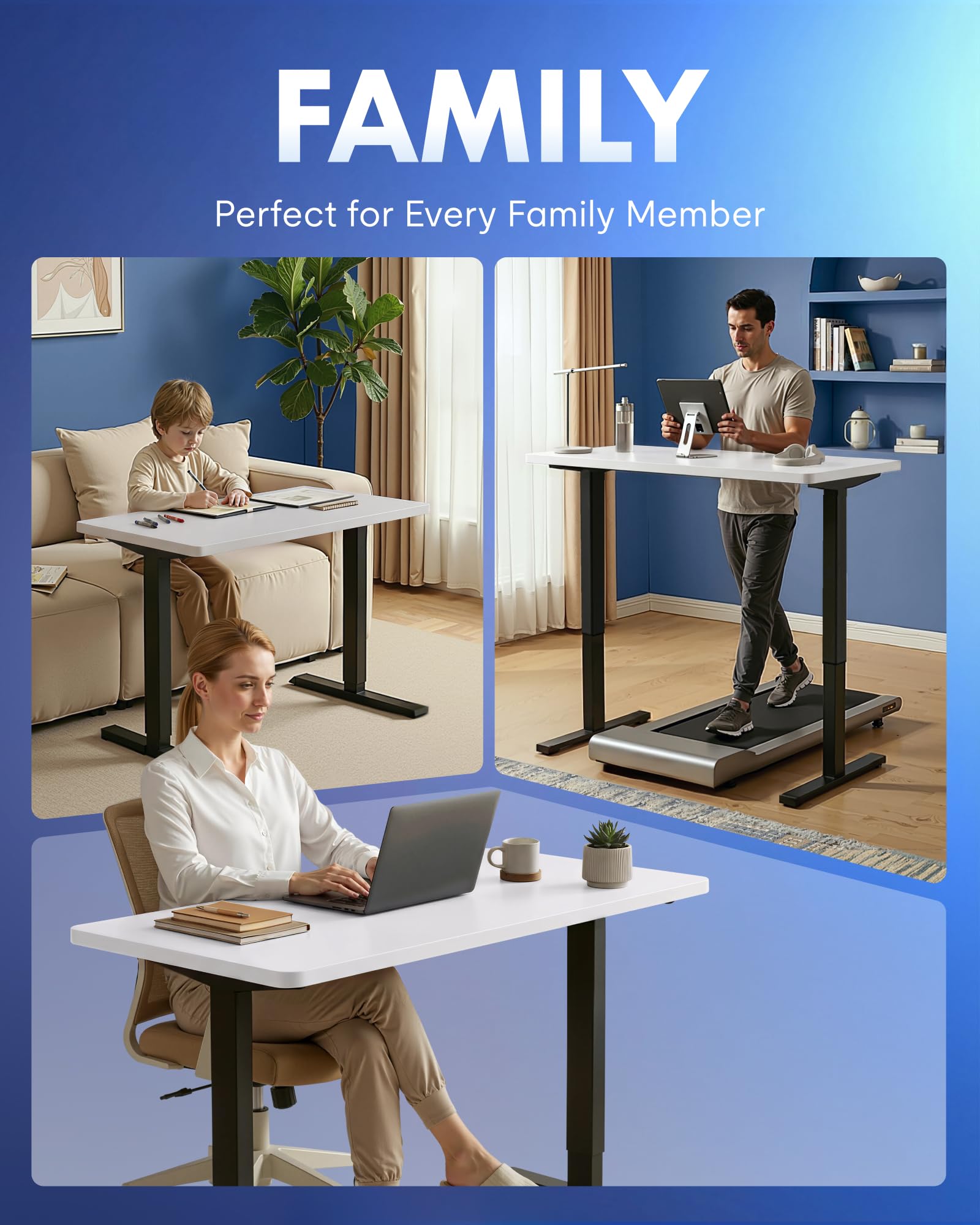 EN1 One-Piece Standing Desk, Electric Adjustable with 4 Memory Presets, 176 LBS Capacity, Stable & Quiet, Seamless Desktop for Home Office & Dual Monitors, 40"x24" White