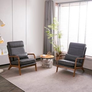 High Back Microfiber Dark Grey Accent Chairs Set of 2, Upholstered Mid Century Modern Lounge Chairs Reading Chairs Side Sitting Chair Farmhouse Armchairs for Living Room, Bedroom, Guest Room
