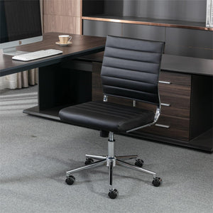 Armless Office Desk Chair, Mid Back Ergonomic Swivel Conference Room Chair, Adjustable Height PU Leather Home Desk Chair, Modern Small Rolling Computer Task Chair, Black