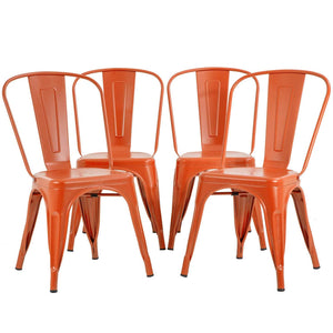Set of 4 Metal Dining Chairs | Orange | Stackable Tolix Side Chairs with Backrest | Scratch-Resistant | Non-Slip Feet | Indoor/Outdoor Use | 330 lbs Capacity | Ideal for Kitchen & Restaurant
