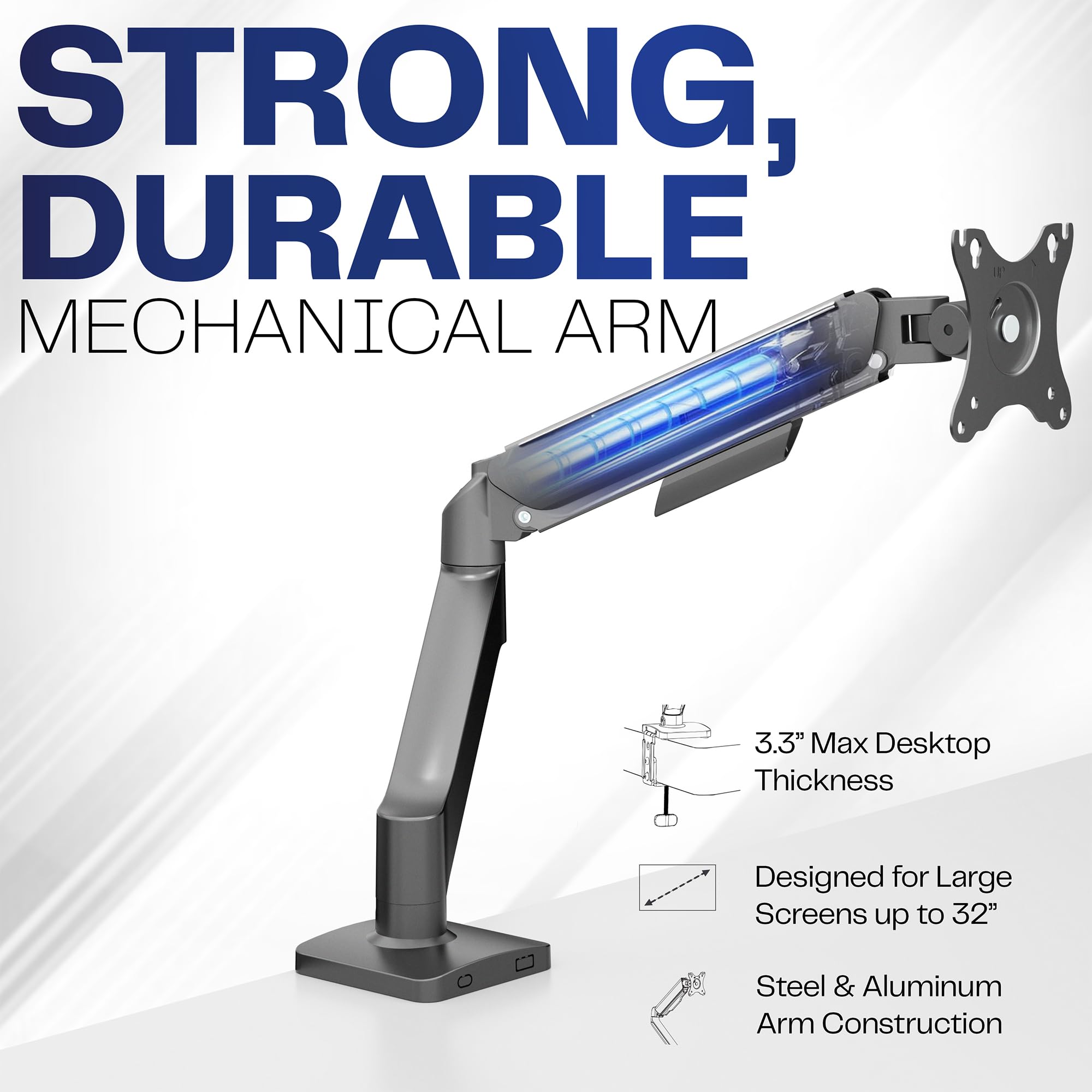 Single 17 to 32 inch Monitor Height Adjustable Counterbalance Mechanical Arm Desk Stand, Classic, Universal VESA Mount, STAND-V001O