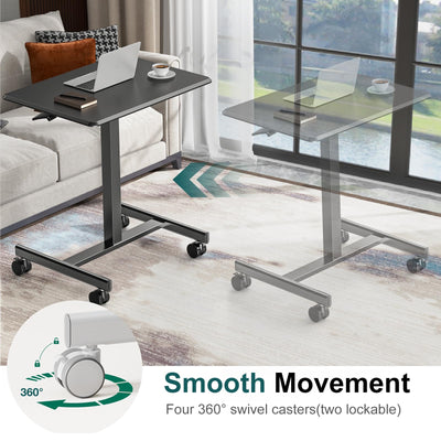 Mobile Small Standing Desk, Portable Rolling Laptop Desk with 2 Lockable Wheels, Adjustable Height Computer Workstation for Home Office, 19 Inch Black