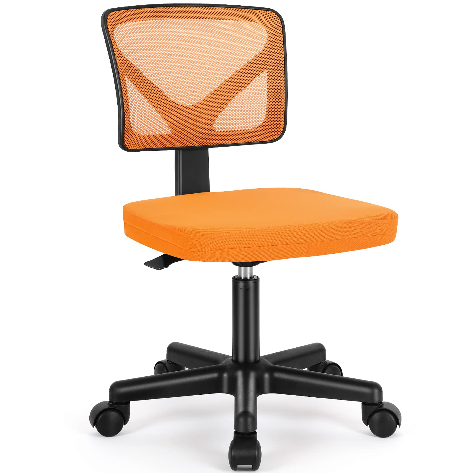 Small Office Chair, Ergonomic Low-Back Mesh Rolling Work Swivel Chairs with Wheels, Armless Comfortable Seat Lumbar Support for Home, Bedroom, Study, Student, Adults,Classic Orange