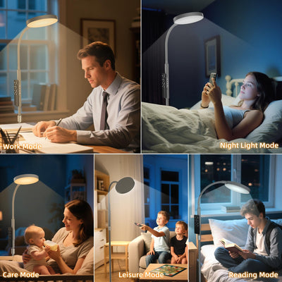 Floor Lamp, Adjustable Height Floor Lamps for Living Room Bedroom, 120 LED Super Bright Standing Lamp Remote Control Dimmable Gooseneck Tall Stand Reading Lamp for Office Craft, Matte Gray