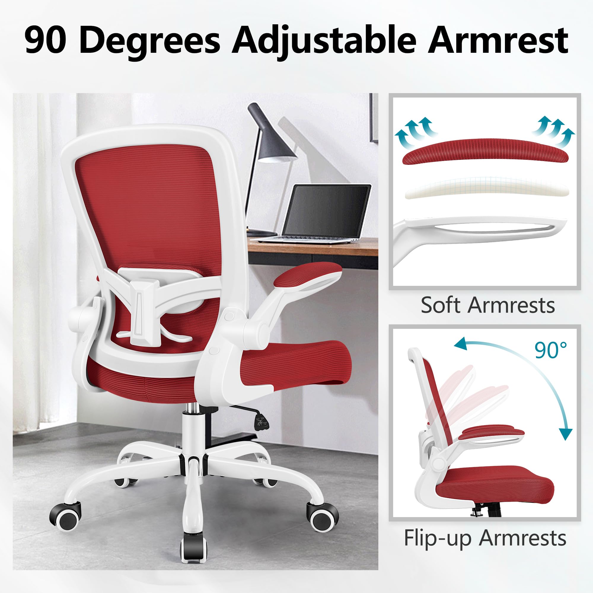 Office Chair, Ergonomic Desk Chair Breathable Mesh Chairs Adjustable High Back Lumbar Support Flip-up Armrests, Executive Rolling Swivel Comfy Computer Chairs Home Office Fire Brick