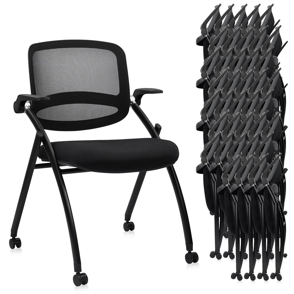 20PACK, Stackable & Foldable Chairs with Flip Up Armrests, Reception Guest Chairs with Wheels, Ergonomic Curved Mesh Back Folding Chair for Office Meeting Schools Conference Waiting Room