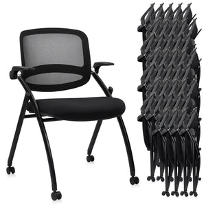 20PACK, Stackable & Foldable Chairs with Flip Up Armrests, Reception Guest Chairs with Wheels, Ergonomic Curved Mesh Back Folding Chair for Office Meeting Schools Conference Waiting Room