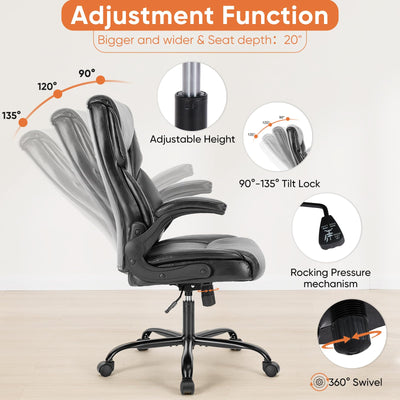 Computer Gaming Chair, Ergonomic High Back Heavy Duty Task Desk Office Chairs with Wheels, Flip-up Arms, Adjustable Height, PU Leather,Inky