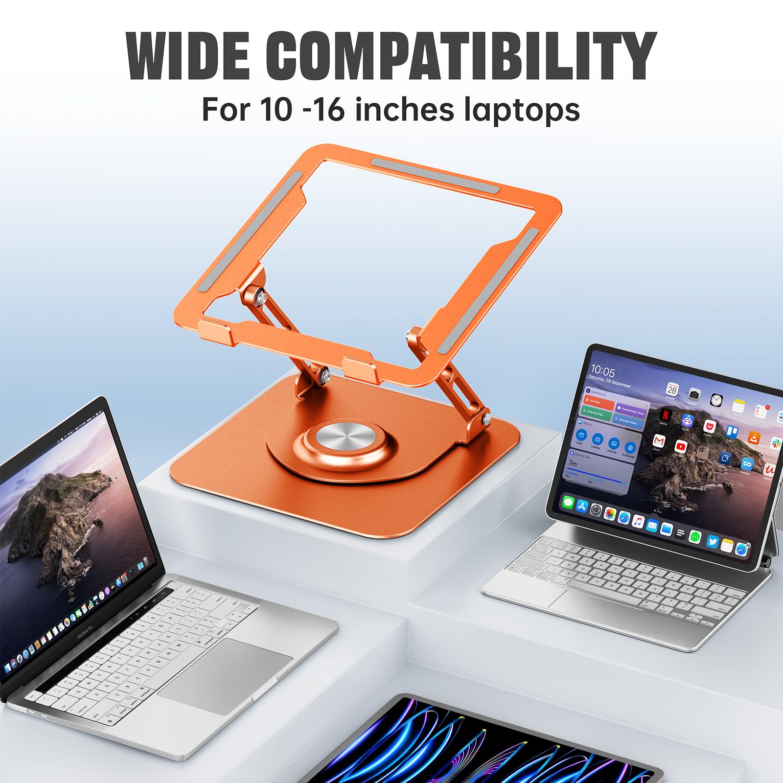 Laptop Stand for Desk, Adjustable Computer Stand with 360° Rotating Base, Ergonomic Laptop Riser for Collaborative Work, Foldable & Portable Laptop Stand, fits for All 10-16" Laptops