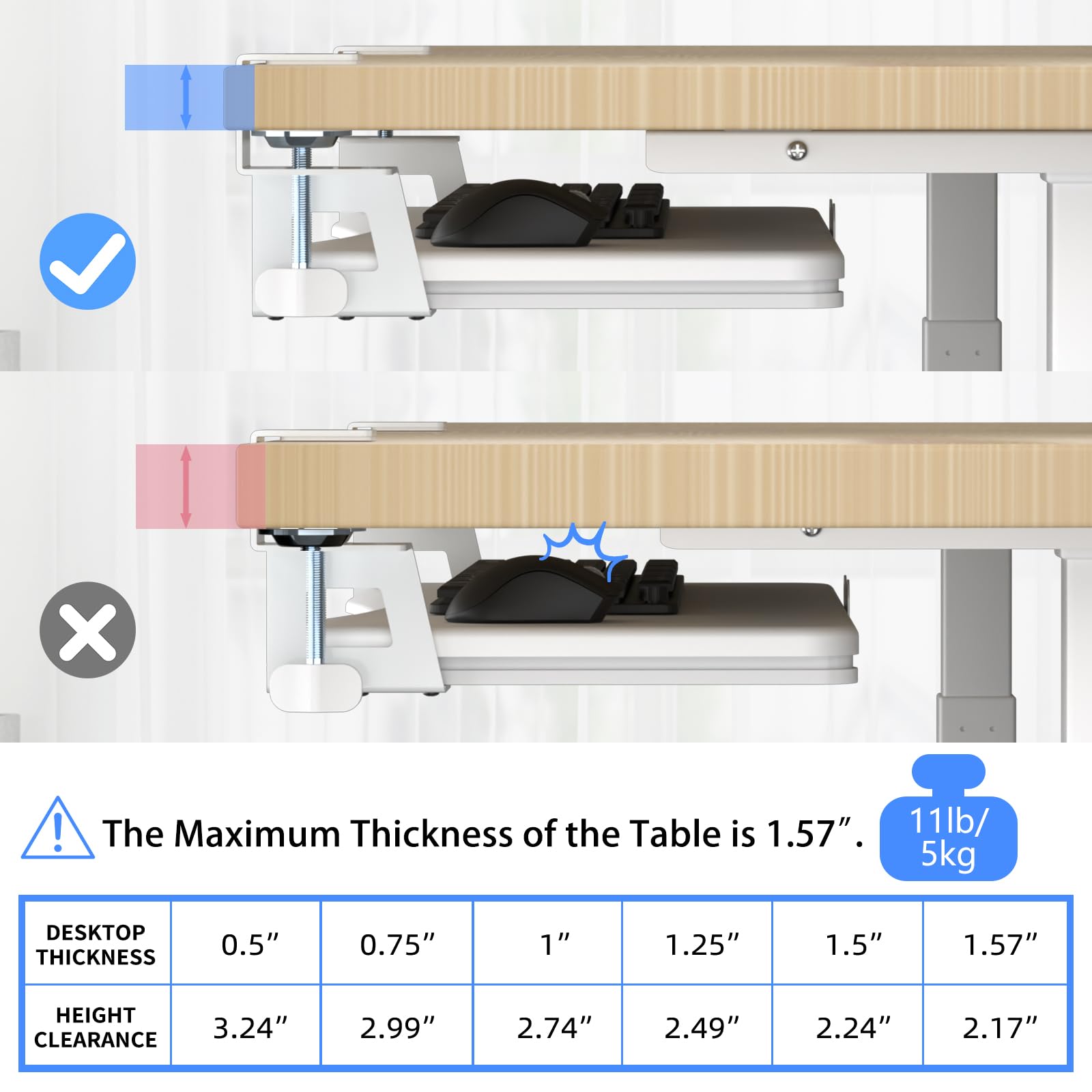 Small Keyboard Tray Under Desk Pull Out with C Clamp Mount, Computer Keyboard & Mouse Tray, 20 (24.2 Including Clamps) x 11.8 inch Slide-Out Platform Computer Drawer for Typing, White, DSF1SW