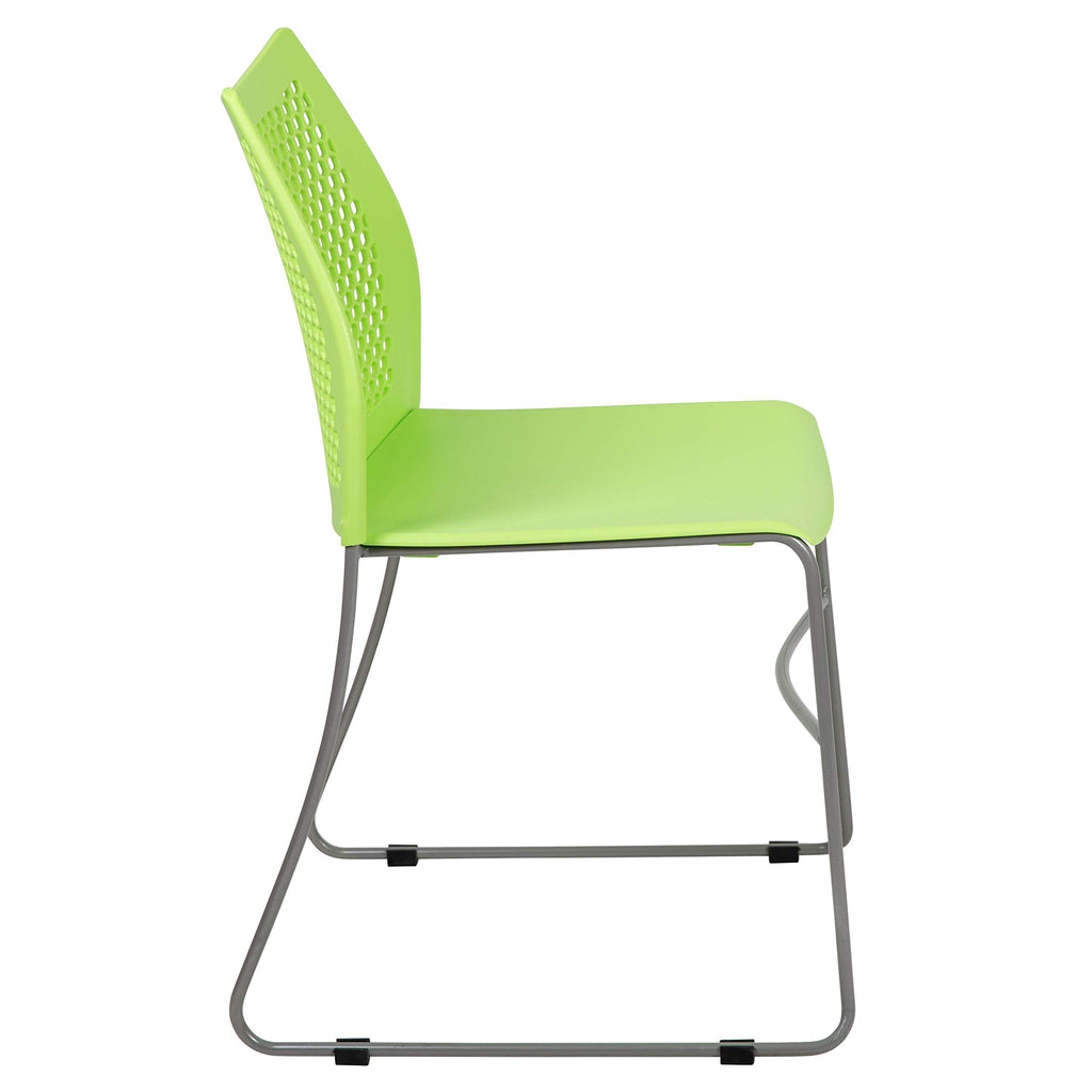 HERCULES Series 661 lb. Capacity Green Stack Chair with Air-Vent Back and Gray Powder Coated Sled Base