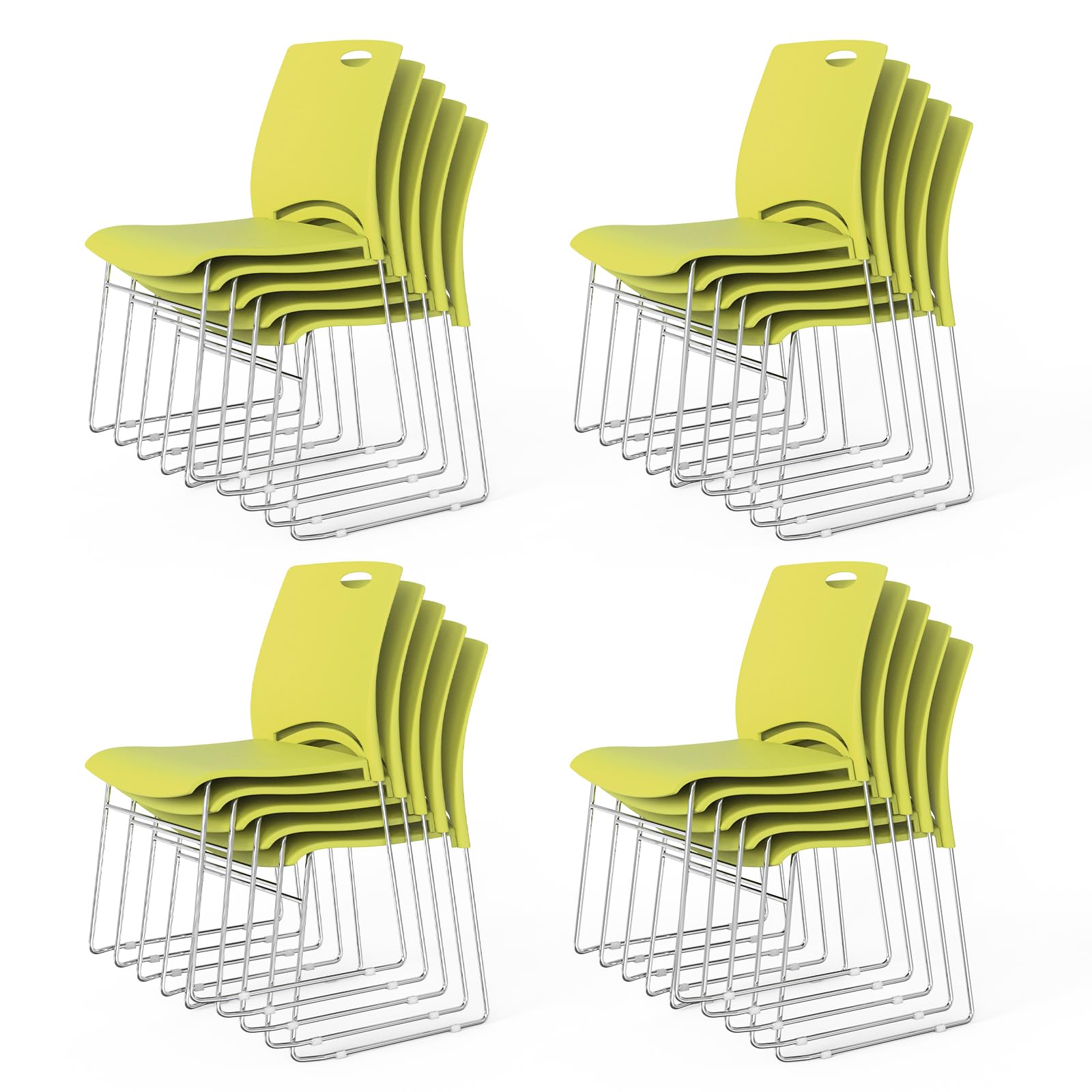 Stacking Chairs Set of 20 Stackable Office Chairs with Metal Sled Base, Ergonomic Plastic Seat, Stacking Chairs for Waiting Room Break Room Banquet Guest, Green