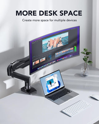 FlowLift™ Single Monitor Mount, 13 to 32 Inch Monitor Arm, Adjustable Monitor Stand, Vesa Mount with Clamp and Grommet Base - Fits 4.4 to 19.8lbs LCD Computer Monitors