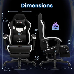 Video Gaming Chair with Footrest Lumbar Support for Home Office High Back Recliner Height Adjustable Ergonomic Comfy Fabric Computer Desk Chair (Black)