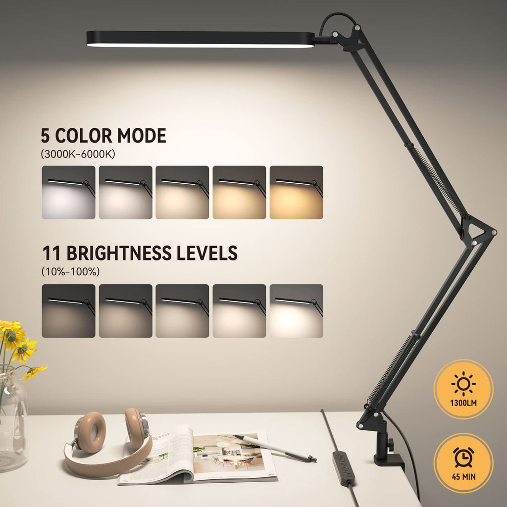 Desk Lamp for Home Office, Eye Comfortable LED Desk Light for Long Hours, Adjustable Swing Arm with Memory Function, Black