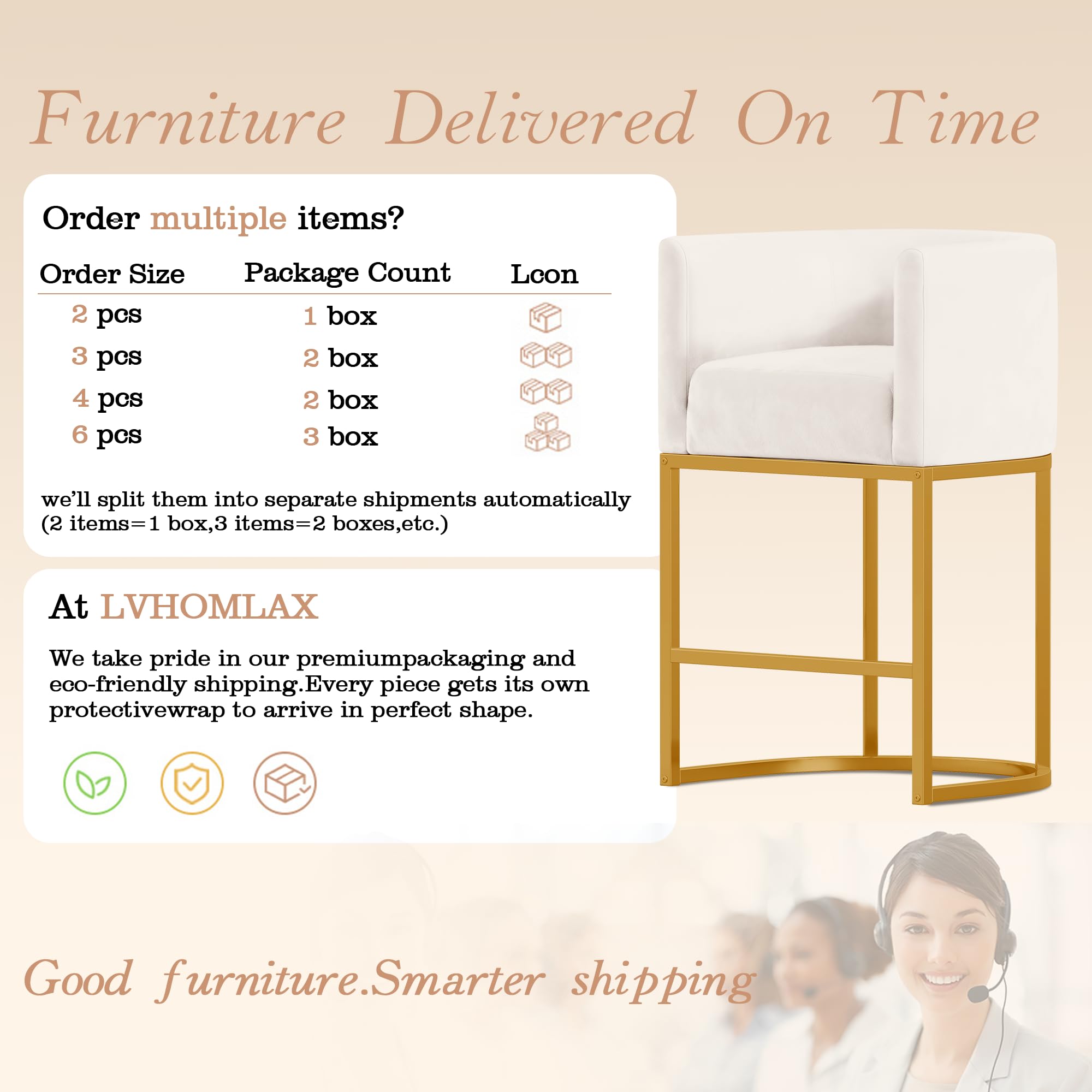26" Modern Counter Height Bar Stools,Velvet Fabric Upholstered Barrel Barstools with Backs,Island Chairs bar stools Set of 1,Metal Gold Frames,Beige White Velvet