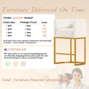 Modern Counter Height Bar Stools,Bar Stools Set of 3,Velvet Fabric Upholstered Barrel Barstools with Backs,26'' Kitchen Island Chairs,Metal Gold Frames,Beige White Velvet