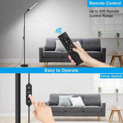 LED Floor Lamp with Remote Control, Bright 18W Floor Lamps for Living Room with Double Head, Adjustable Gooseneck Standing Lamp, Eye Caring Reading Light for Eyelash Extetions Craft Office