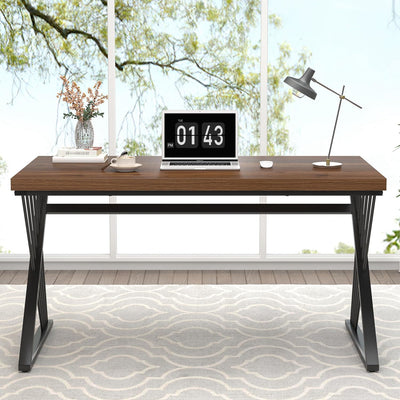 Computer Desk for Home Office Workstation, Modern Writing Study Work Table, PC Gaming Table for Bedroom Living Room, Rustic Walnut, 53 Inch