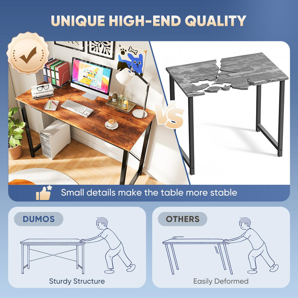 47 Inch Computer Desk for Home Office, Modern Writing Study Table Simple Modern Style for Bedroom Small Space, Large Work Desks with X-Shaped Reinforcement, Wood Brown