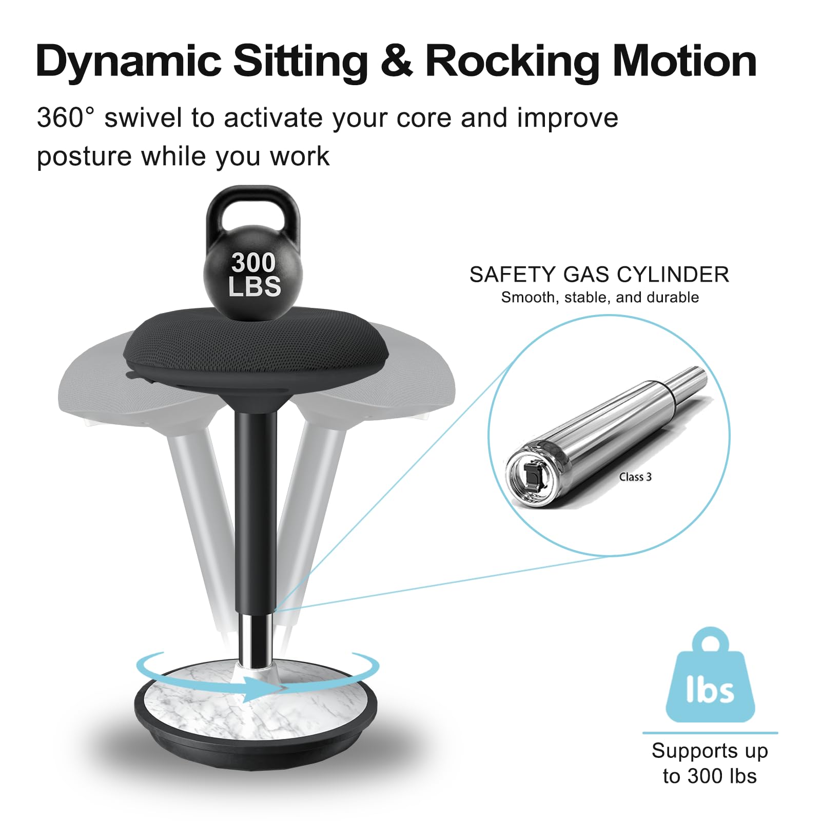 Adult Wobble Stool - Anti-Fatigue Standing Desk Stool with 360° Rocking Non-Slip Curved Base, Height Adjustable 22-32 Inch Standing Chair for Home & Office,Faux Marble