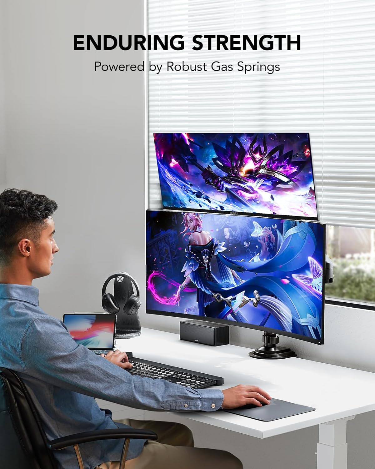 17-32 Inch Dual Monitor Stand, Vertical Dual Monitor Mount, Monitor Stand 2 Monitors, Ergonomic Adjustable Tilt/Swivel/Rotate, Weight Max 19.8 lbs, VESA 75/100mm