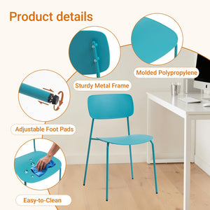 Armless Stacking Chairs Set of 4, Office Waiting Room Chairs with Metal Legs and Ergonomic Plastic Seat, Metal Chairs Set of 4 for Conference Reception Dining Room, Blue