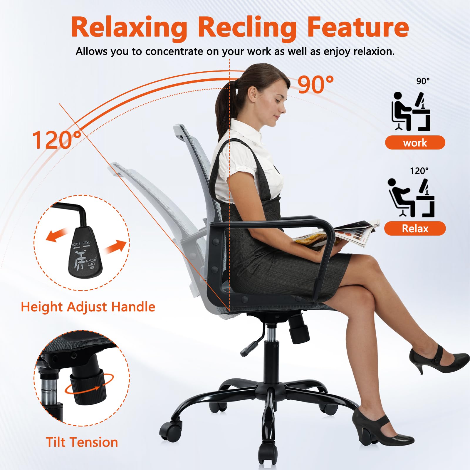 Ergonomic Office Desk Chair - Mesh Office Chair with Adjustable Lumbar Support, Rolling Comfortable Computer Task Chairs with Arms for Home Conference-Gray, 4 Pack