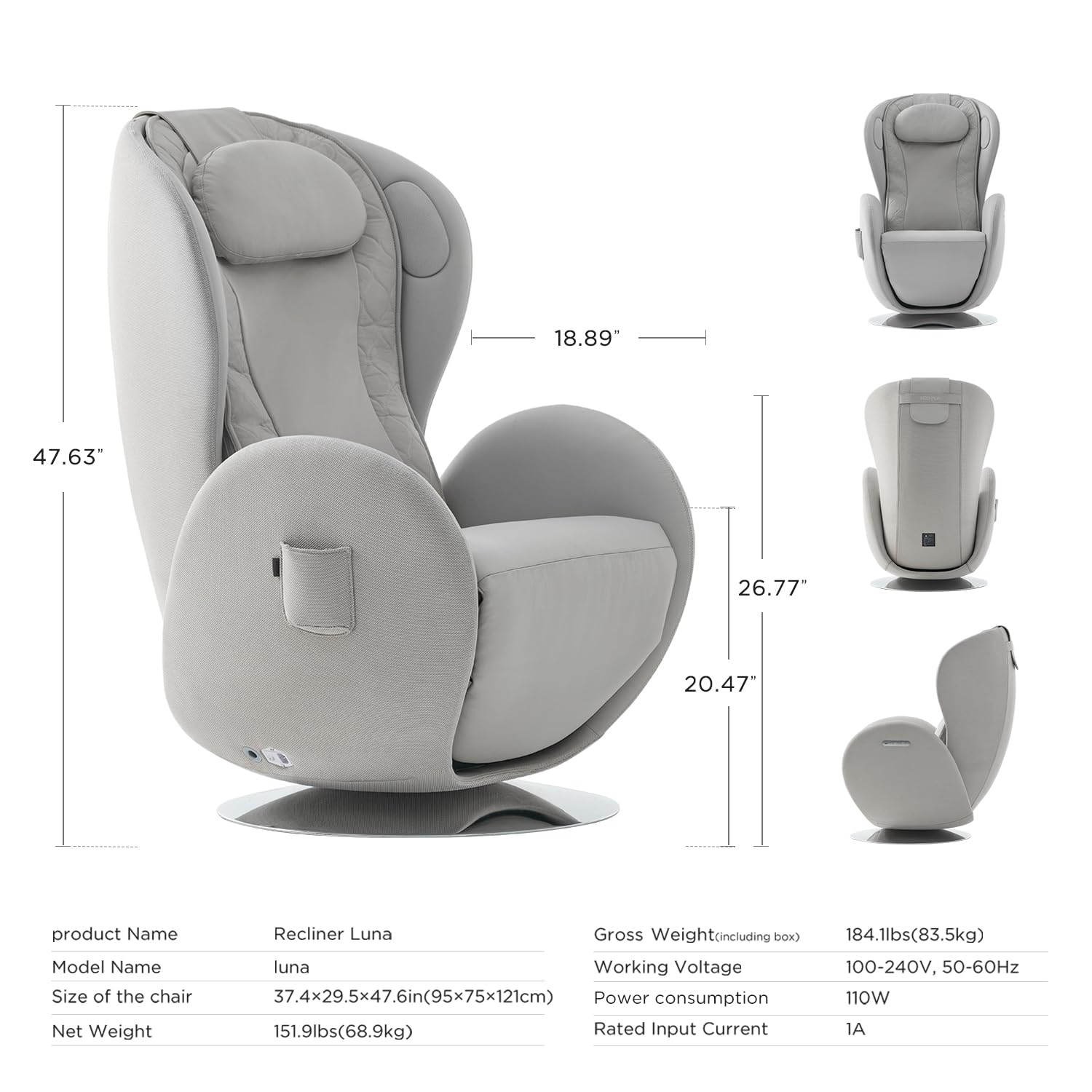 Heated Massage Chair, Full Body Massaging Zero-Gravity Leisure Recliner with Low-Noise 3D Massage and Dual Sound Systems Modern Massage Chairs (Elder White)
