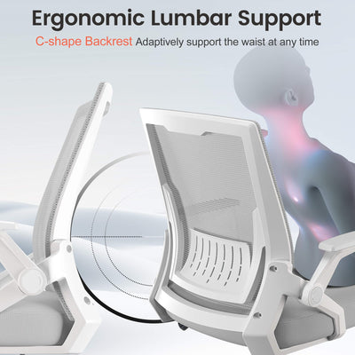 Ergonomic Office Chair with Flip-up Armrests Executive Computer Chair for Home Office, Breathable Mesh & Comfy Lumbar Support, Moon Gray