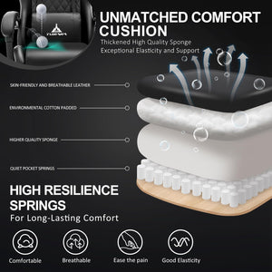 Gaming Chair,Ergonomic Massage Computer Office Desk Chair with Footrest,Pocket Spring Cushion,Reclining Leather Adjustable Gamer Chair with Headrest and Lumbar Support,Black