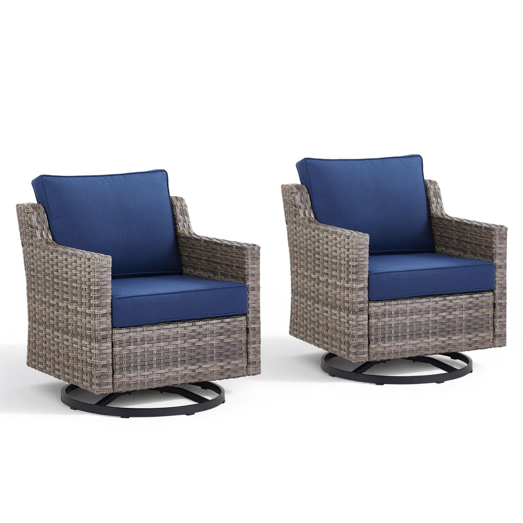Outdoor Swivel Rocker Patio Chairs-High Back Wicker Swivel Rocker Patio Chairs Set of 2,PE Wicker Chair Patio Furniture Sets with Covered Cushions for Porch Balcony Patio Grey/Blue