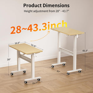 Mobile Walking Pad Desk with Wheels, Pneumatic Small Rolling Standing Desk Riser Height Adjustable (28-43.7