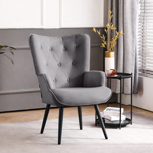 Modern Accent Chair, Velvet Tufted Button Wingback Chair Upholstered Side Armchair Comfy Lounge Chair with Tapered Legs Sofa Leisure Chair for Home Office/Living Room/Bedroom, Grey