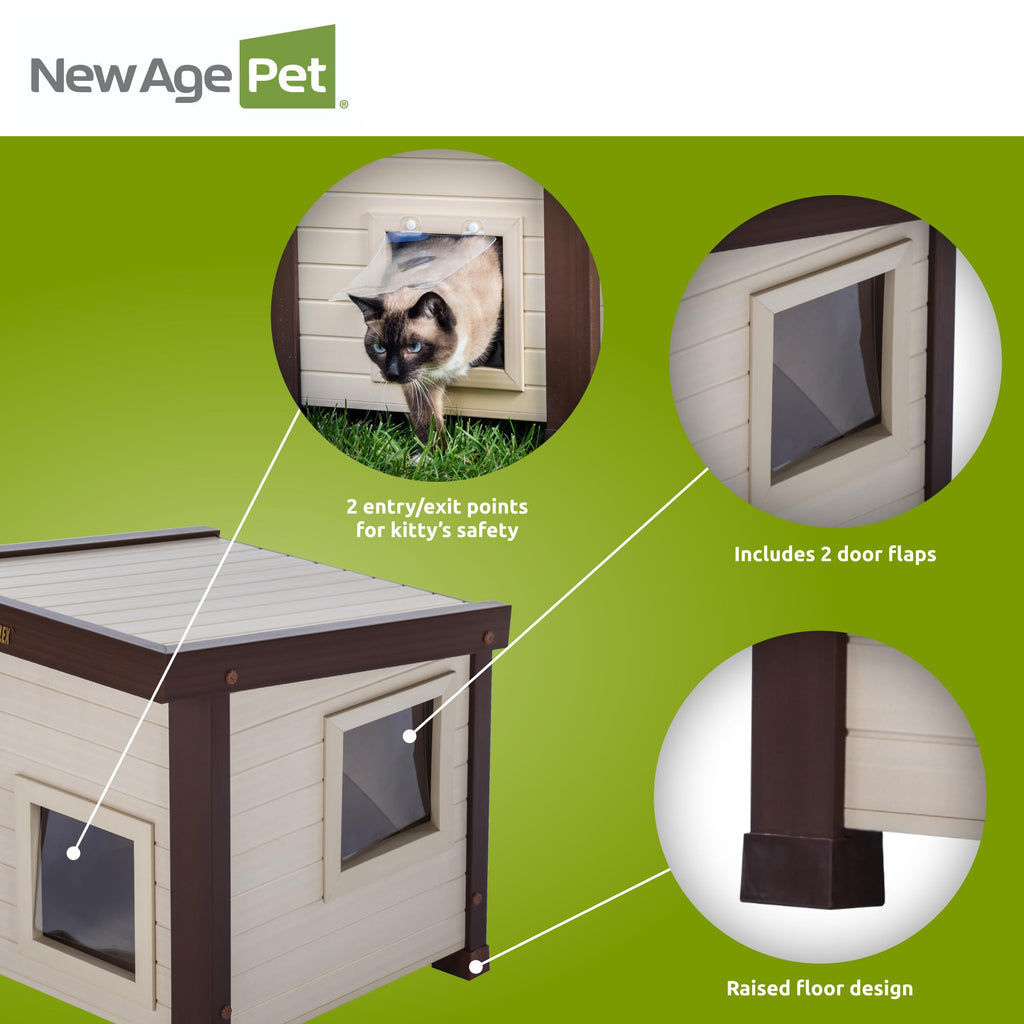 Outdoor Cat House, Weather‑Resistant, Dual Door Flaps, 21" W x 20" H