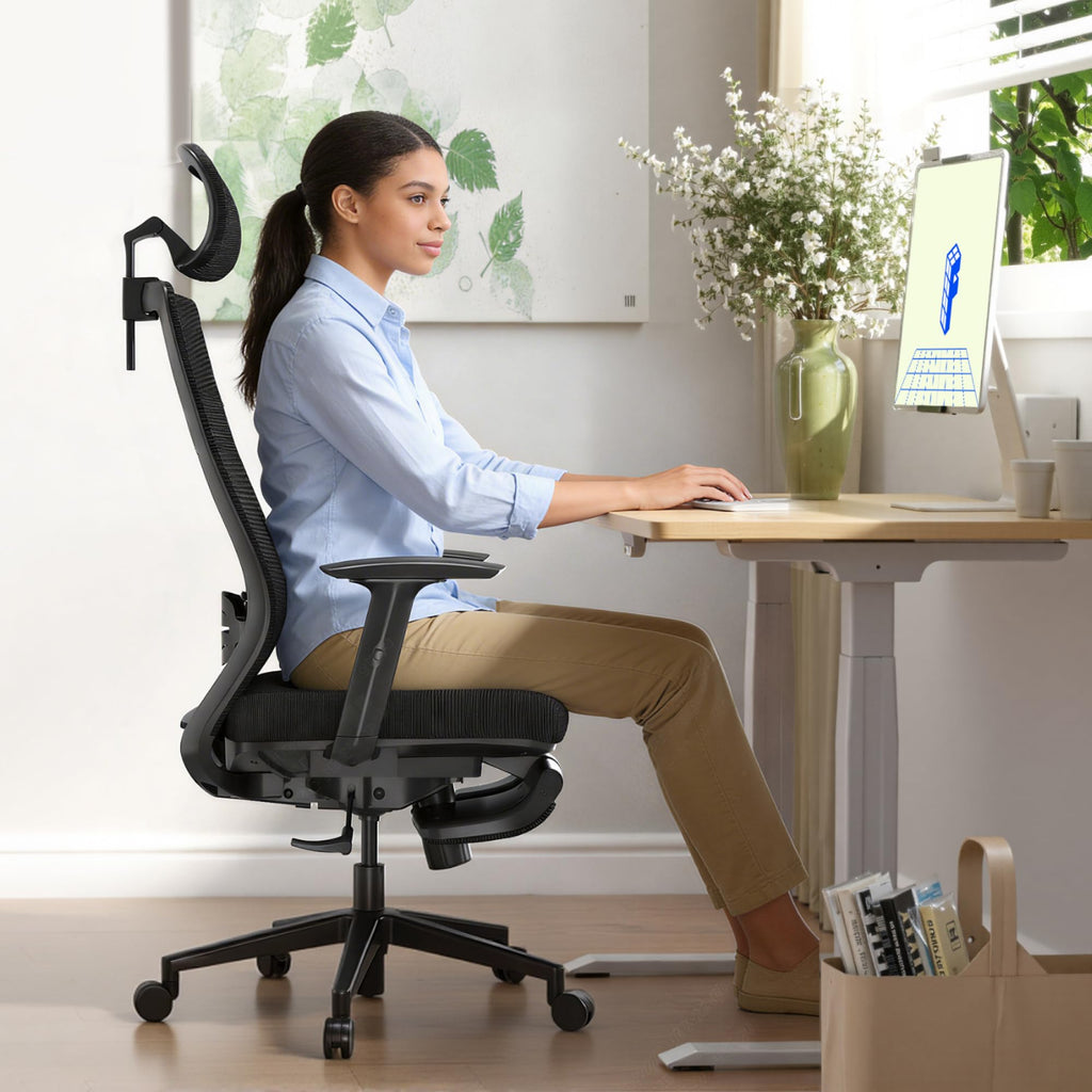 Ergonomic Office Chair with Footrest, Mesh High Back Computer Chair, Home Office Desk Chairs, with Adjustable Lumbar Support/2D Headrest/Reliable Base, OC3 Cloud-F, Black