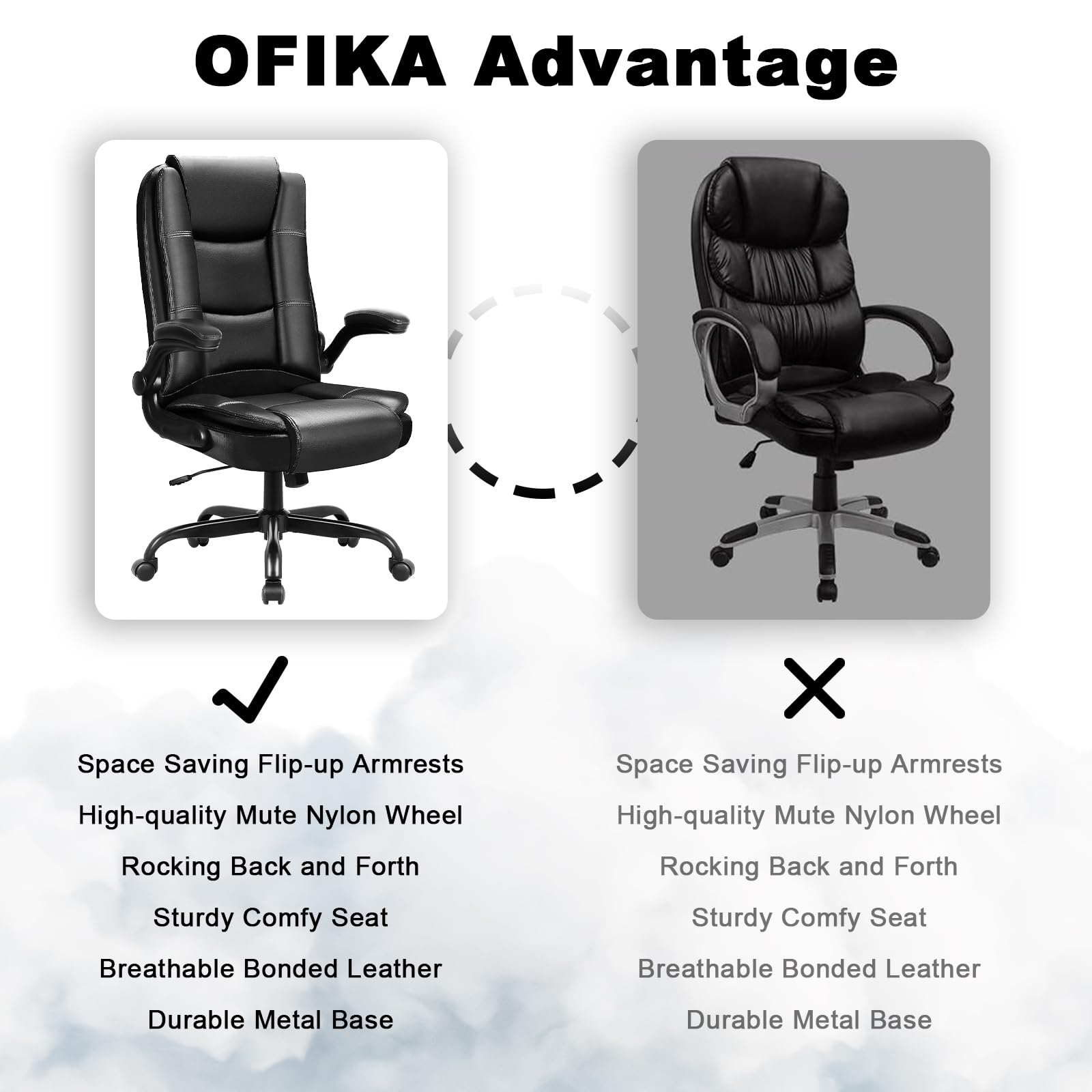 Leather Office Desk Chair,Ergonomic Office Chair with Lumbar Support,Computer Chair,Executive Leather Chair with Padded Flip-up Arm,Adjustable Armrests, Gray,275LBS