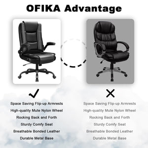 Leather Office Desk Chair,Ergonomic Office Chair with Lumbar Support,Computer Chair,Executive Leather Chair with Padded Flip-up Arm,Adjustable Armrests, Gray,275LBS